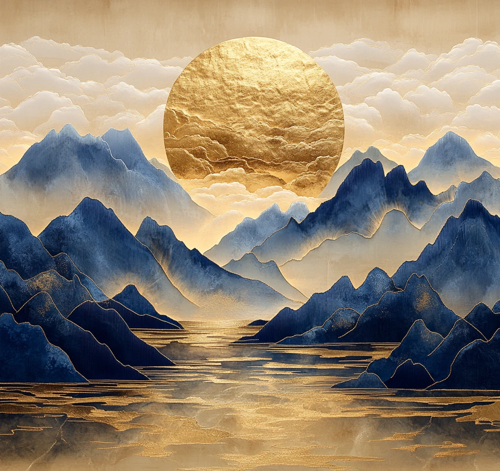 金色山水刺绣图