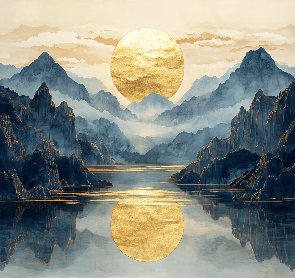 金色山水刺绣图