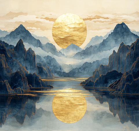 金色山水刺绣图