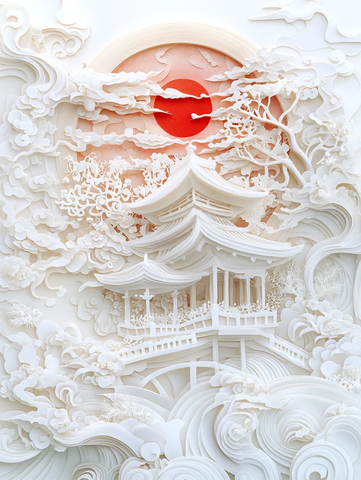 纸艺寺庙立体图案