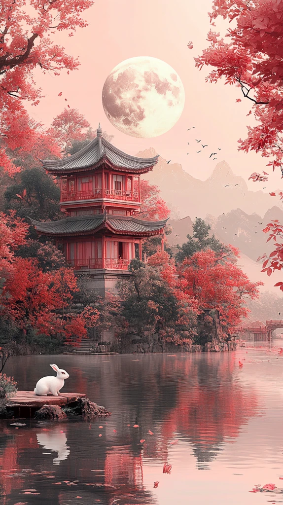 月下白兔古建图