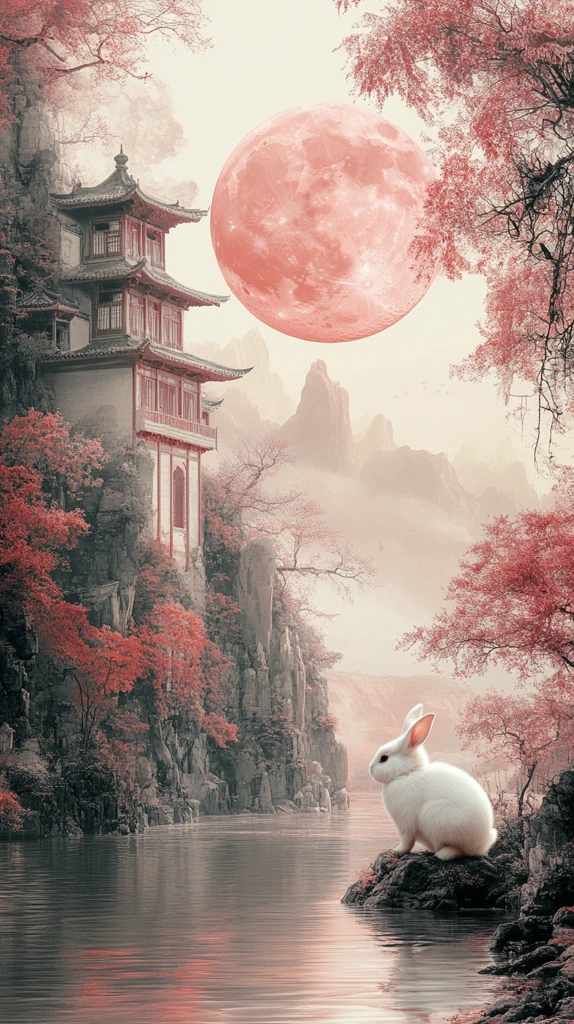 月下白兔古建图