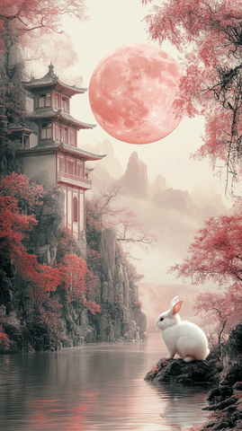 月下白兔古建图