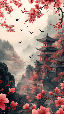 春花古建相映趣