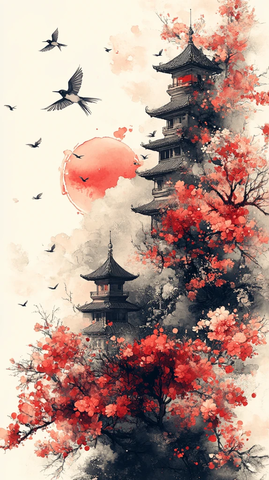 春花古建相映趣