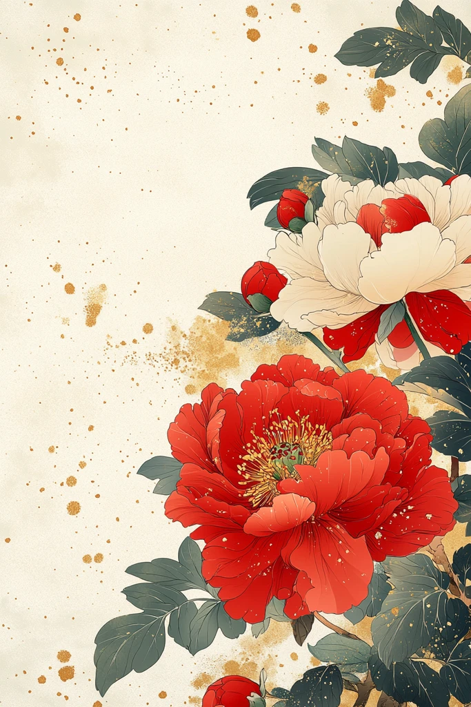 红白蛇纹牡丹图