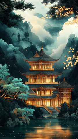 青山绿水古建筑