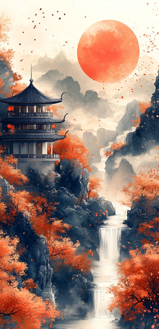 中秋绣艺建筑线