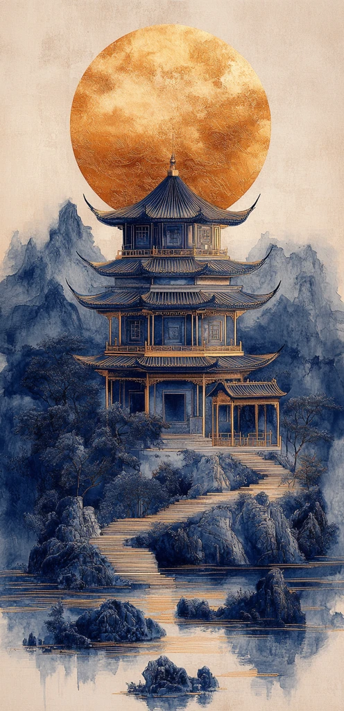 中秋绣艺建筑线