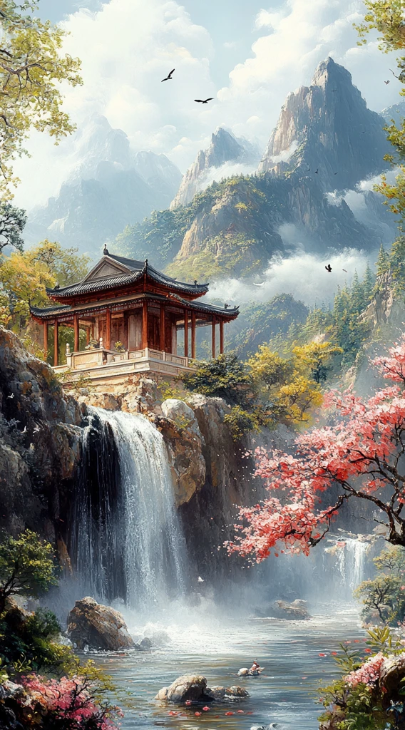 山水亭台花鸟图