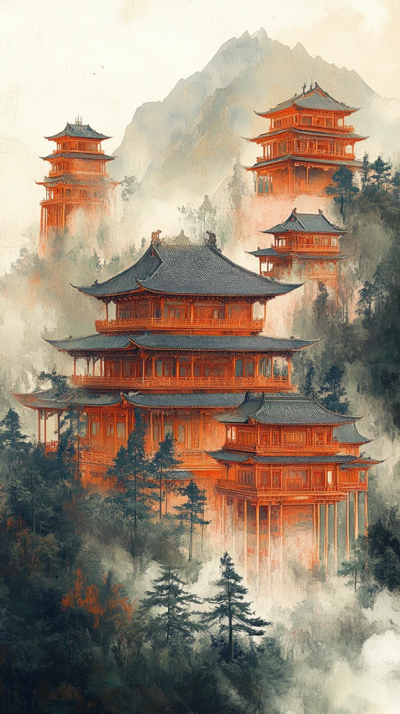 中式宫殿工笔画