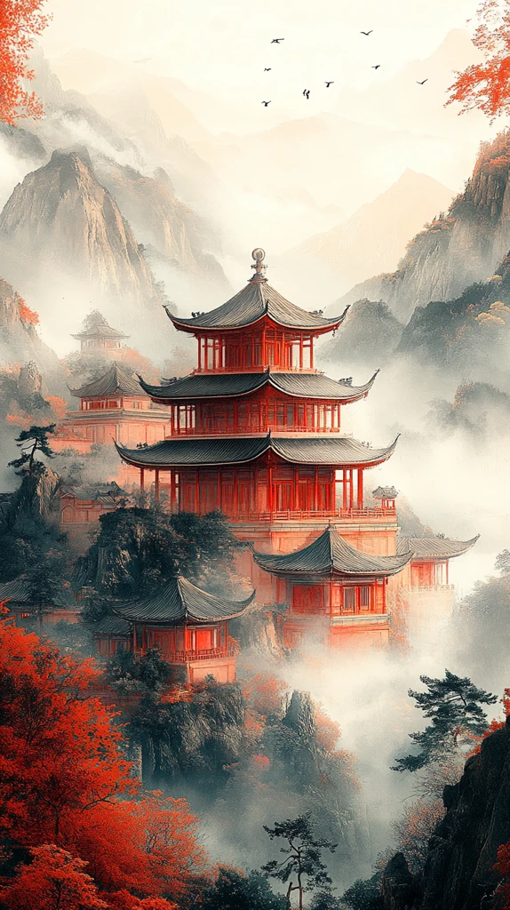 中式宫殿工笔画