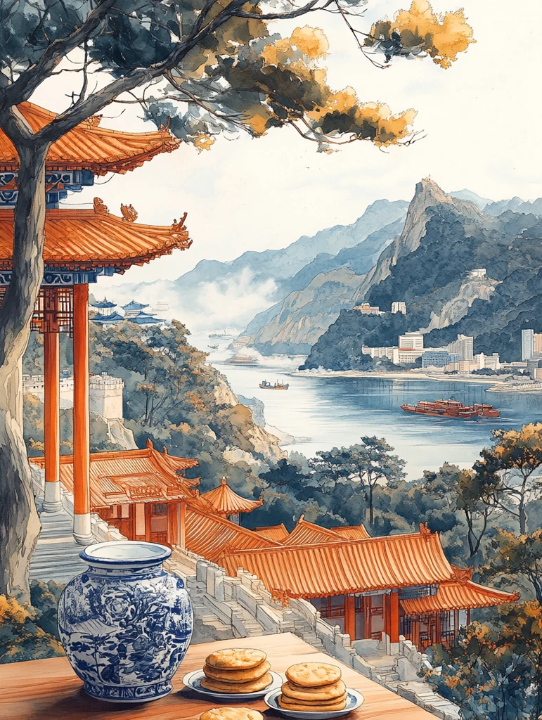 泰山日出孔庙黄瓦