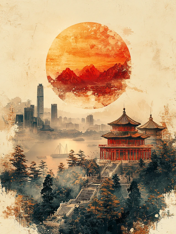 泰山日出孔庙黄瓦