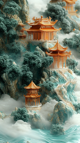 浮空卷轴与古寺