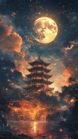 金线云月山水图