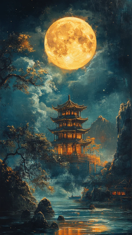 金线云月山水图