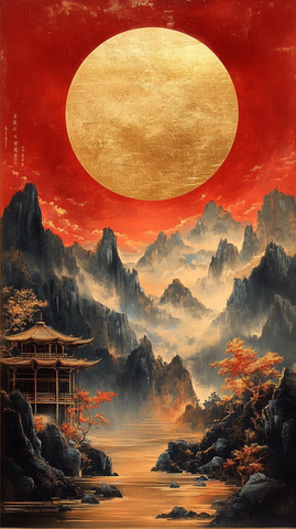 金线云月山水图