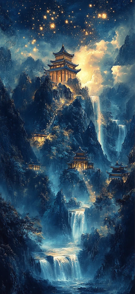 蓝山金星空云寺庙