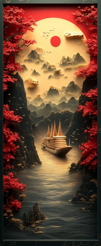 中国红金纸剪艺船