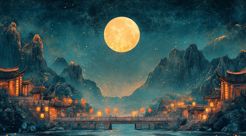 金色月夜山水图