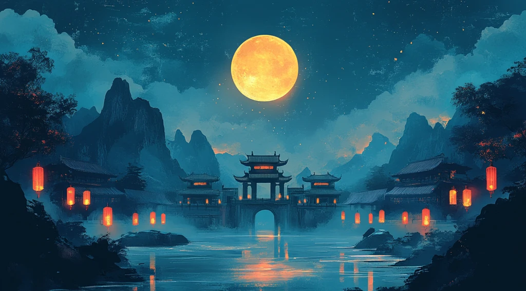 金色月夜山水图