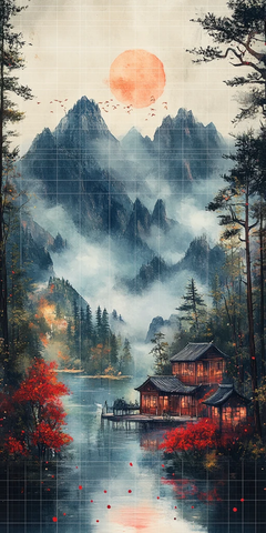 山水烟云湖畔屋