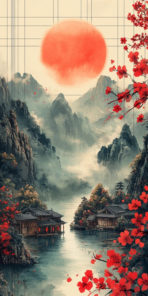 山水烟云湖畔屋