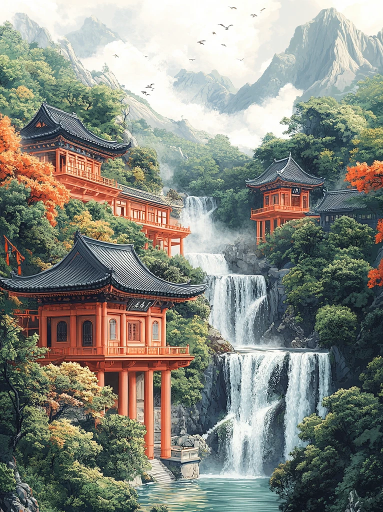 青山绿水亭阁图