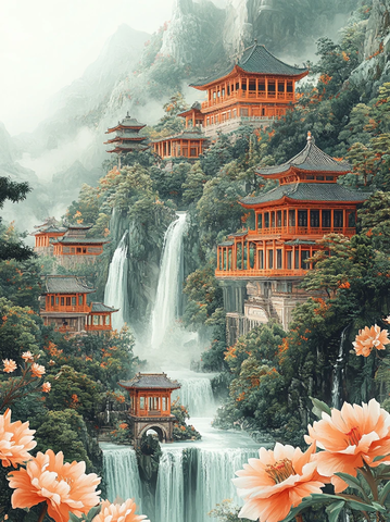 青山绿水亭阁图