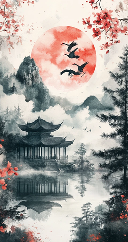 红冠鹤茶园云景