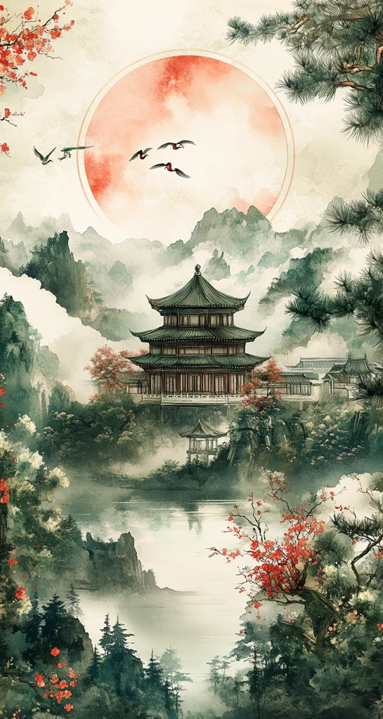 红冠鹤茶园云景