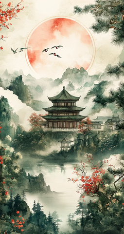 红冠鹤茶园云景