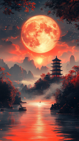 中秋月色映古寺