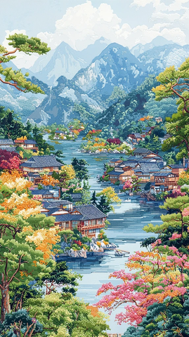 夏景山水绣