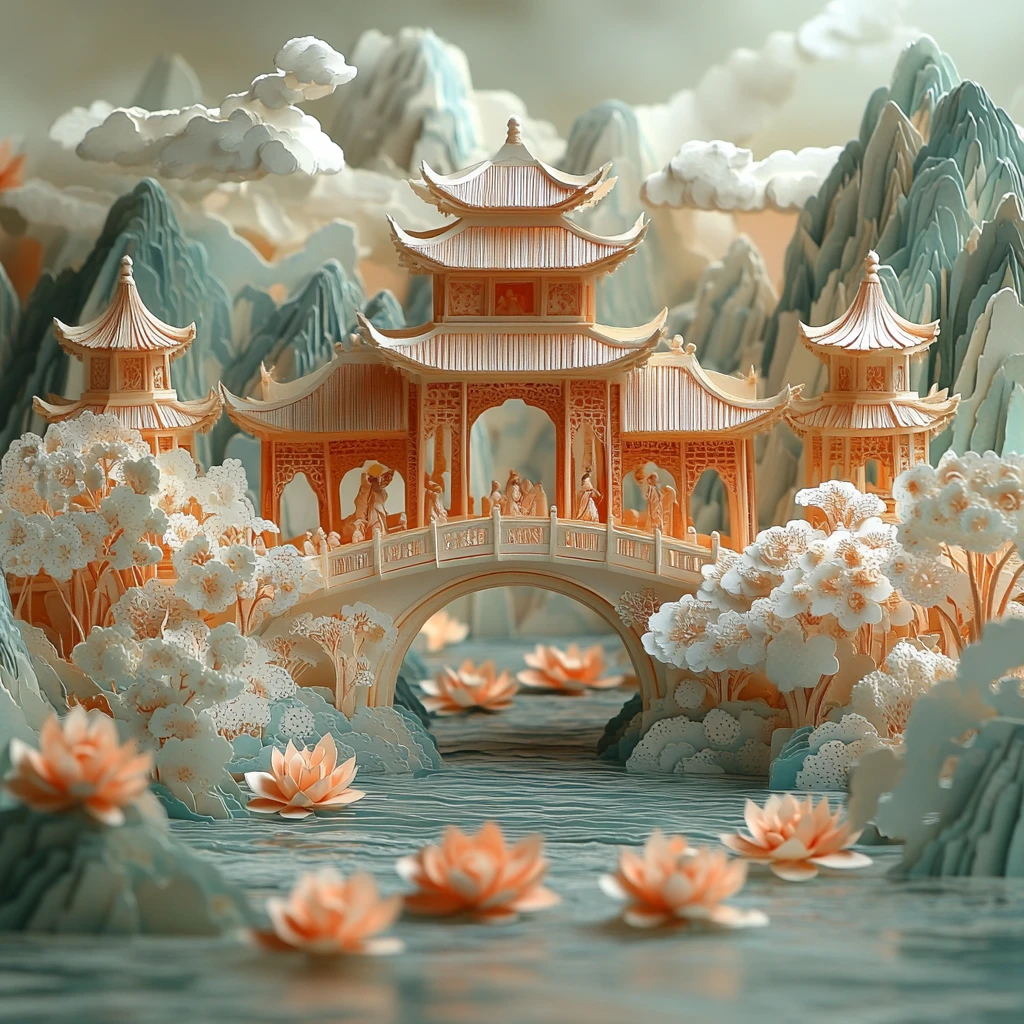 唐代人物山水剪纸