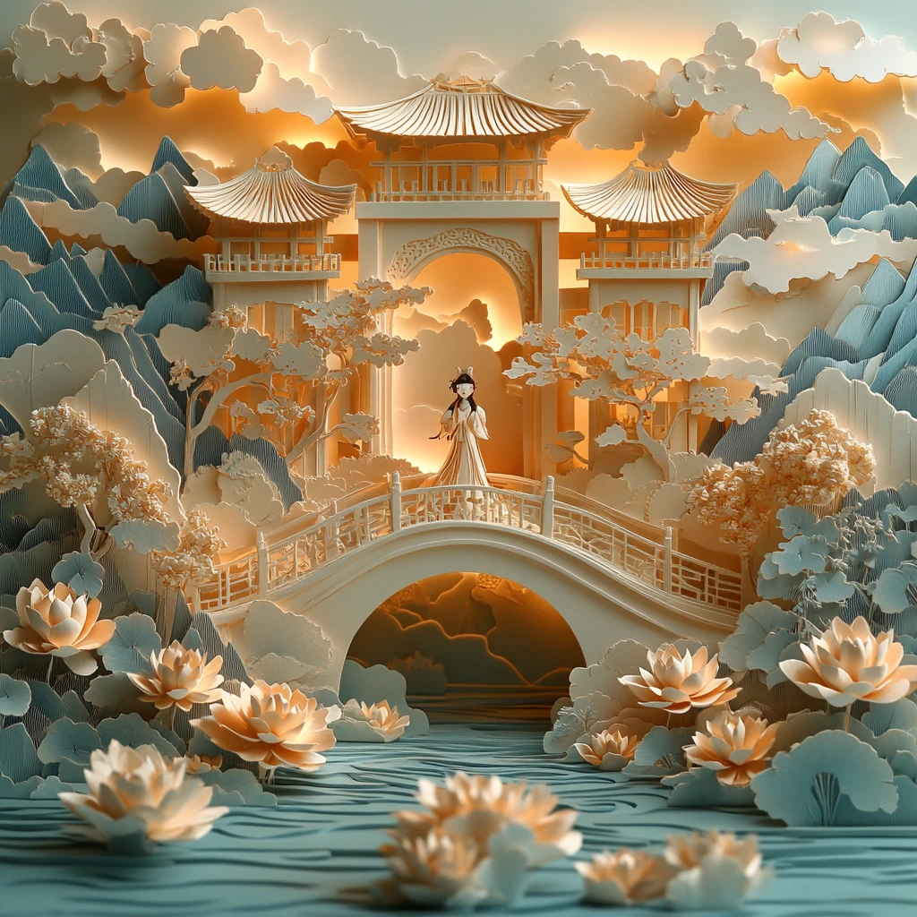 唐代人物山水剪纸