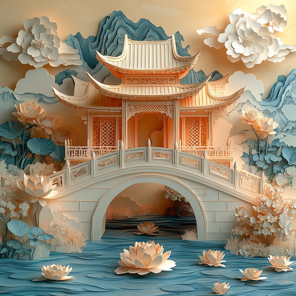 唐代人物山水剪纸