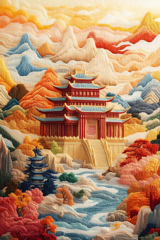 编织山水建筑图