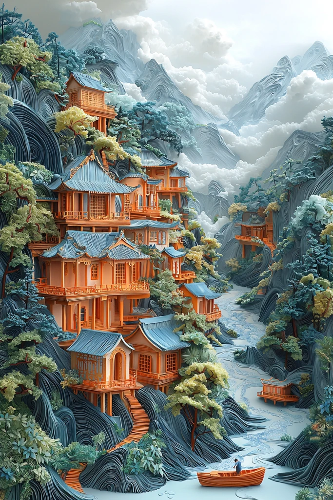 祥云流溪古建图