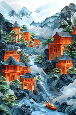 祥云流溪古建图