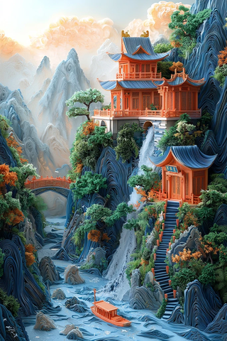 祥云流溪古建图