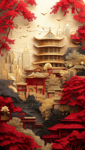 剪纸艺术灯笼图