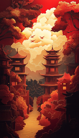 剪纸艺术灯笼图