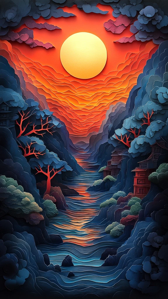 清晨阳光剪纸图