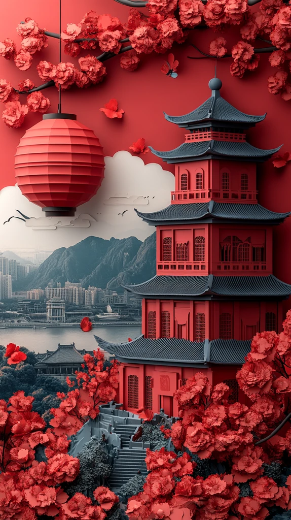 红纸灯笼外滩景象