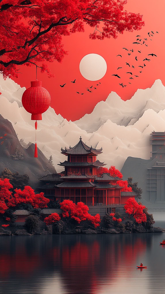 红纸灯笼外滩景象