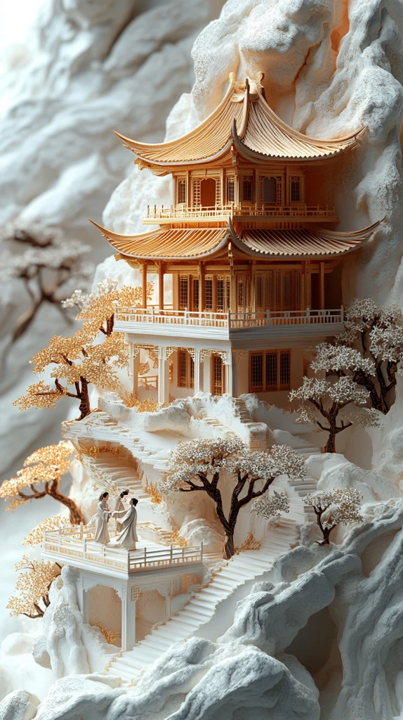 山水亭阁纸雕艺术