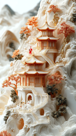 山水亭阁纸雕艺术