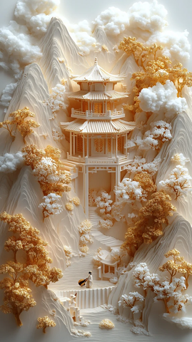 山水亭阁纸雕艺术